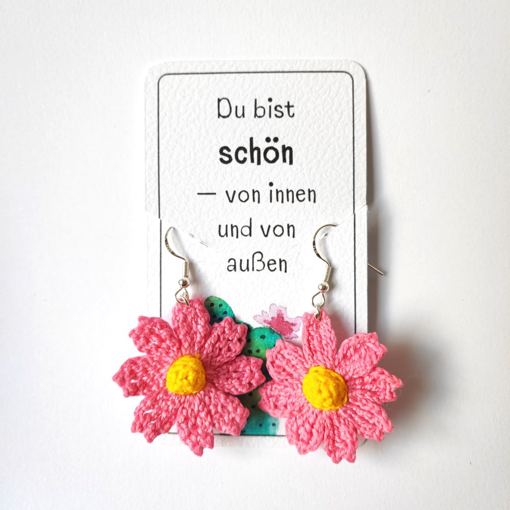 cosmos flower micro crochet earrings