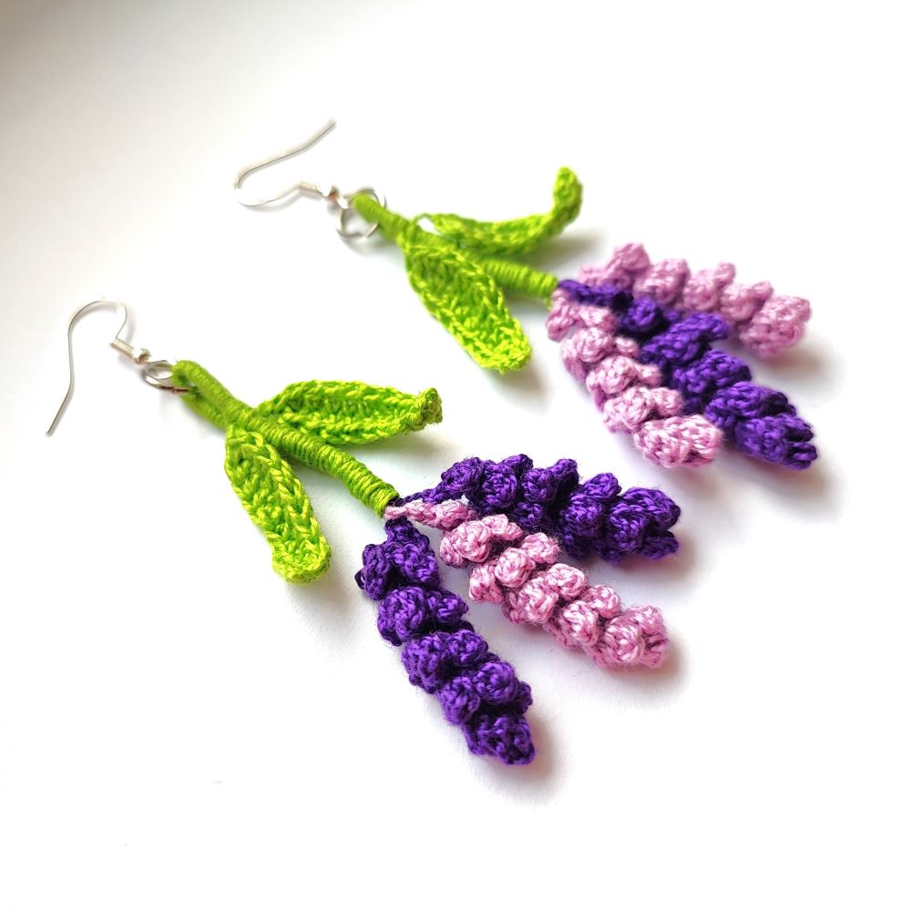 lavender micro crochet earrings