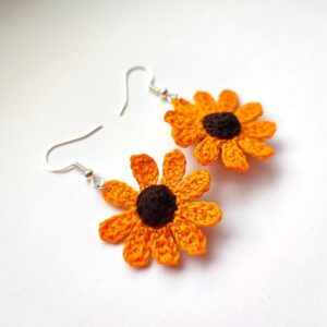 orange flower micro crochet earrings