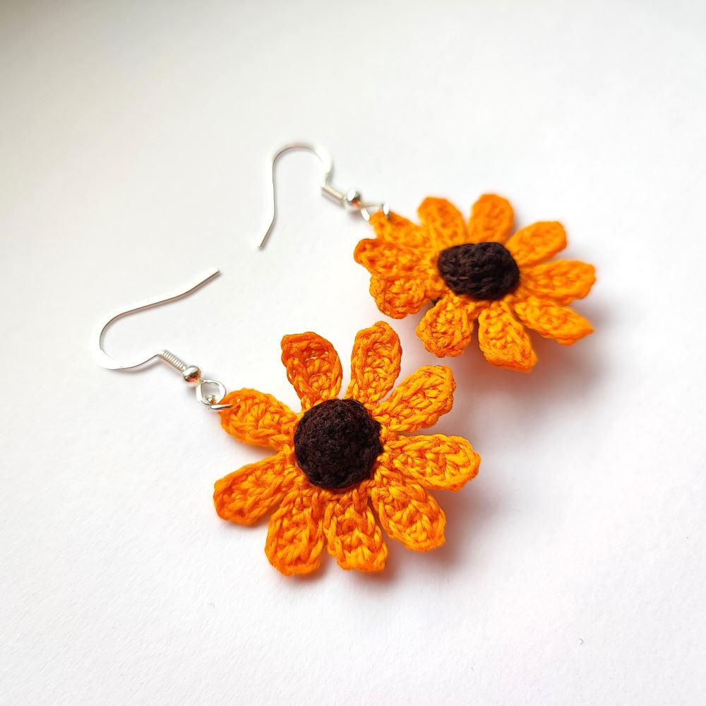 orange flower micro crochet earrings